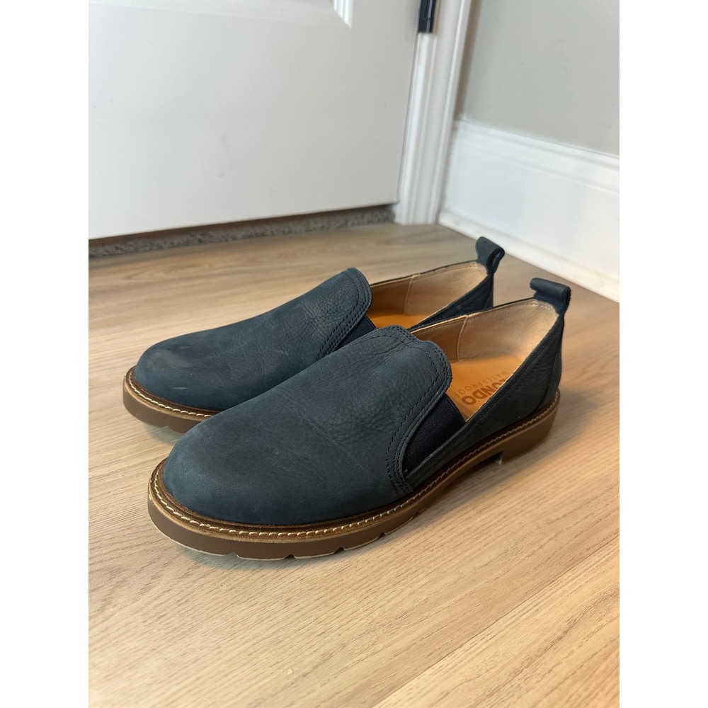 Blondo Phoebe Waterproof Navy Blue Leather Slip On Loafers Lug Sole Shoes 8M